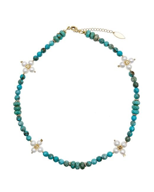 Farra Blue With Flower Pearls Necklace