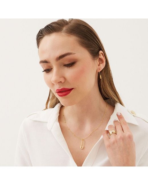 Spero London Metallic Pave Safety Pin Necklace Jewelled With Beaded Chain