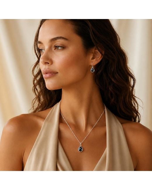 The Jewellery Store London Metallic Sterling Pear Shaped Onyx Jewellery Set