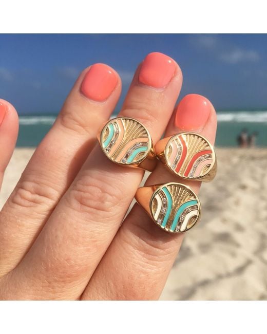 Glamrocks Jewelry Metallic South Beach Signet Ring Coral & Mint