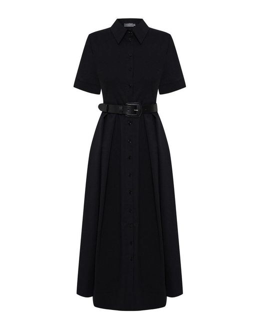 Exquise Black Lilah Classic Collar Belted Dress