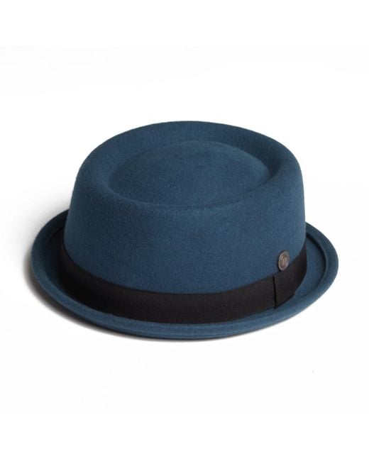 Dasmarca Hats Blue Jack Felt Skimpy Brim Short Brim Rude Boy Mod Style Porkpie Hat for men