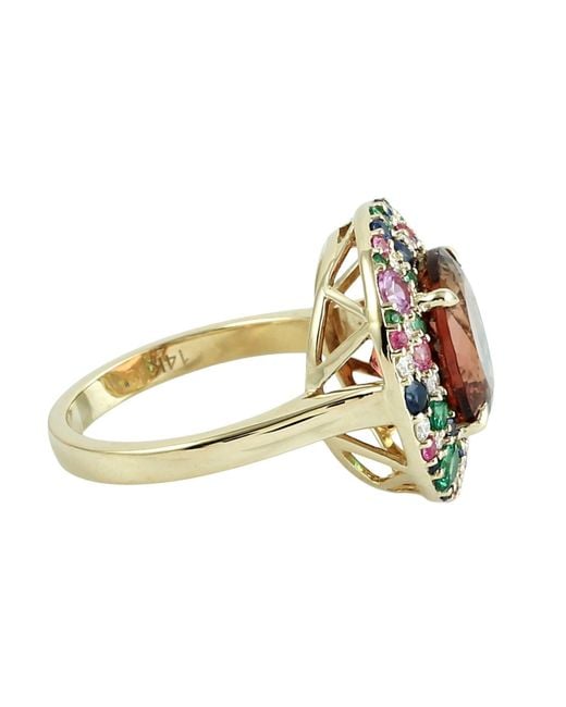 Artisan Green Tourmaline, Sapphire, Tsavorite & Diamond Halo Statement Ring