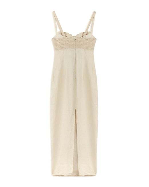 Nocturne White Neutrals Ecru Linen Brode Detailed Sweetheart Maxi Dress