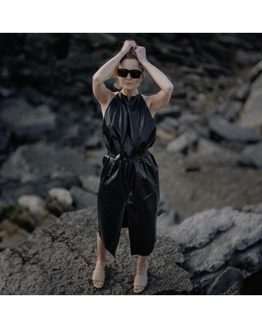 Victoria Slavinskaia Black Leather Halterneck Dress