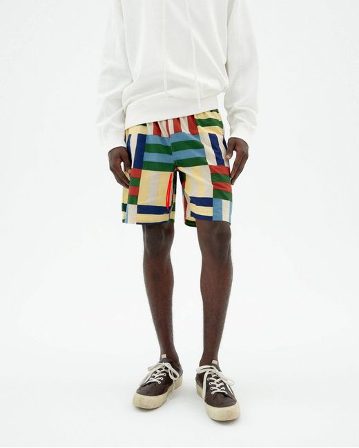 Thinking Mu Green Checkered Field Henry Bermuda Shorts for men