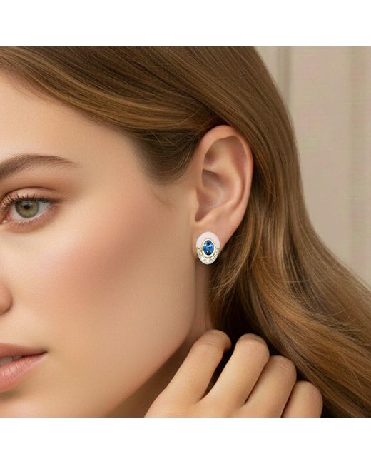 Artisan Blue Sapphire, Opal & Diamond Stud Earrings
