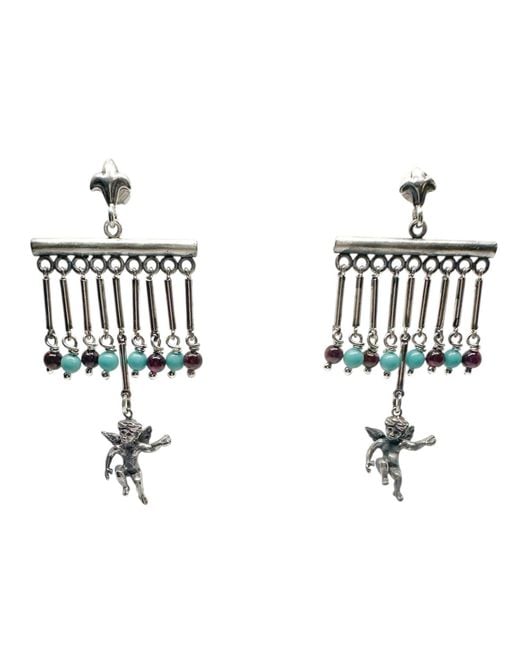Tg-Jewellery by Tamara Gervasio Metallic Sterling Cherub Chandelier Earrings With Garnet & – Lost Wax Carving
