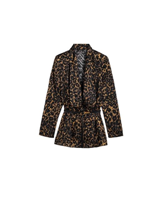 Nocturne Black Printed Leopard Belted Jacket