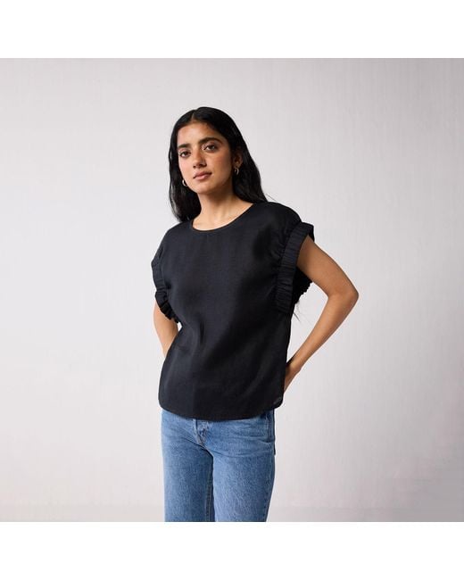 REISTOR Black Hemp Top With Gathered Sleeve Detail