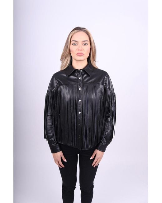 Any Old Iron Black Leather Fringe Button Up Shirt