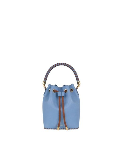 Saonara Brand Blue Mini Bucket Bag Sky Caramel Leather