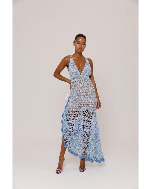 Andreeva Blue Metallic Iris Handmade Crochet Dress