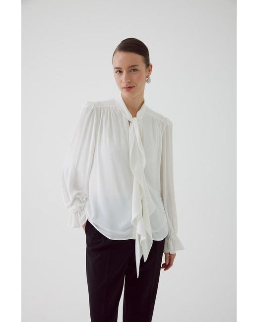 Exquise White Neutrals Regular Scarf Neck Chiffon Aramis Blouse