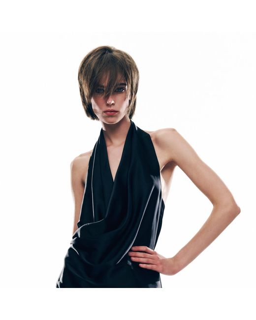 Serotoninn Black Draped Halterneck Top