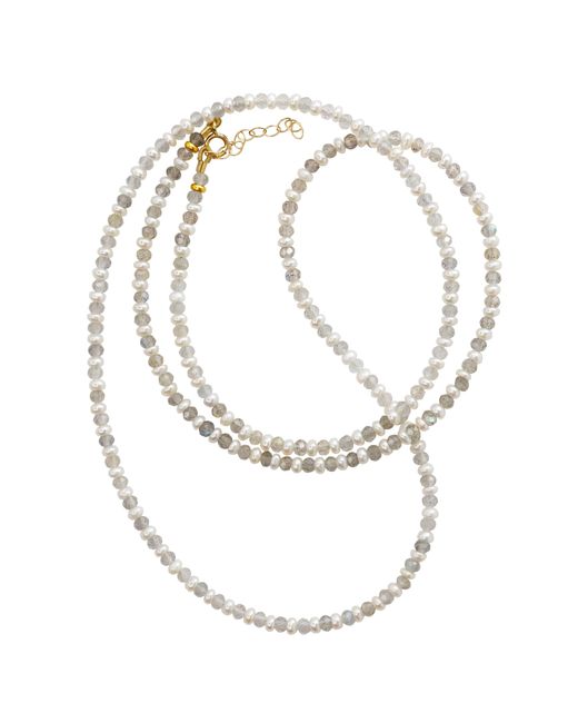 Bombyx House Metallic Birthstone April Pearl Labradorite Alternating Long Necklace