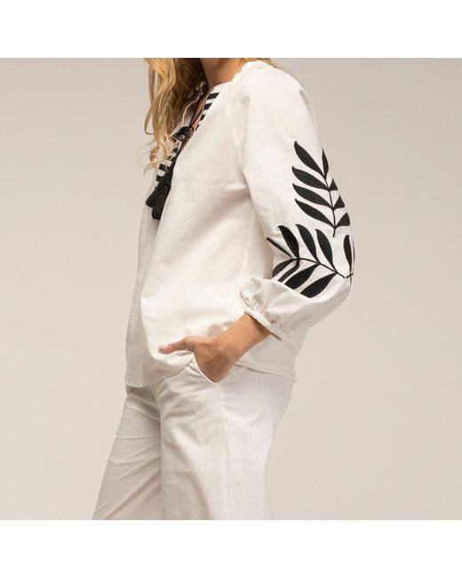 Tantra Spain Sl White Set Of Trousers And Top With Embroidery On Sleeves