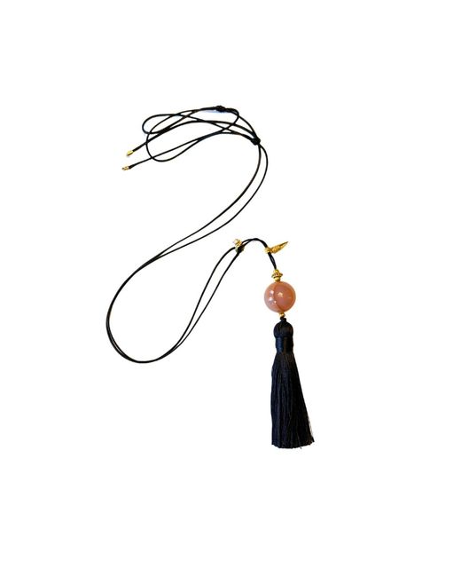 Babaloo Black Nocturne Rose Quartz Tassel Pendant Necklace