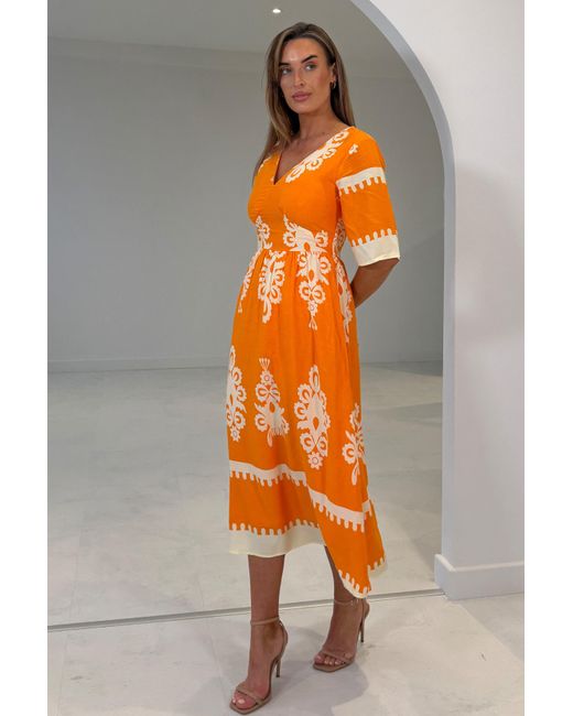 Girl In Mind Orange Suzanne Boarder Midi Dress