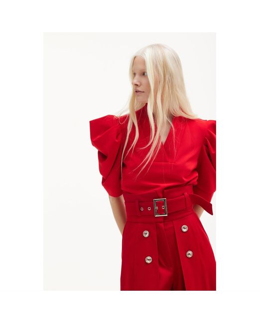 Julia Allert Red V-Neck Puff Sleeve Top