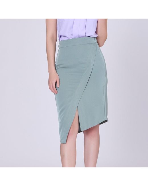 Smart and Joy Gray Asymmetric Crossed Panel Skirt