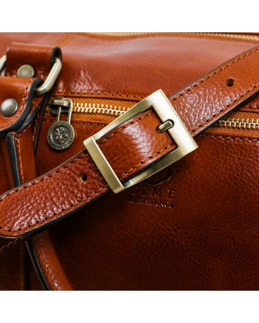Time Resistance Brown Small Leather Overnight Bag, Duffel Bag