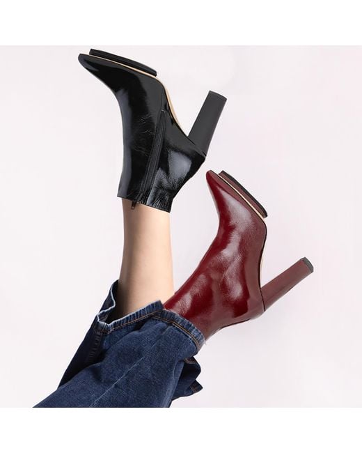 Beautiisoles by Robyn Shreiber Made in Italy Black Tessa Patent Leather Platform Ankle Bootie For Work Valentine Evening