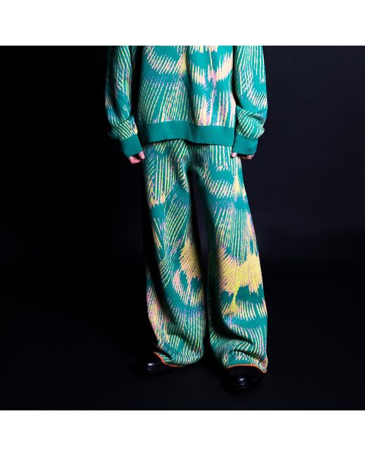 Essien & Emre Blue Arden Merino Wool Knitted Pattern Trousers