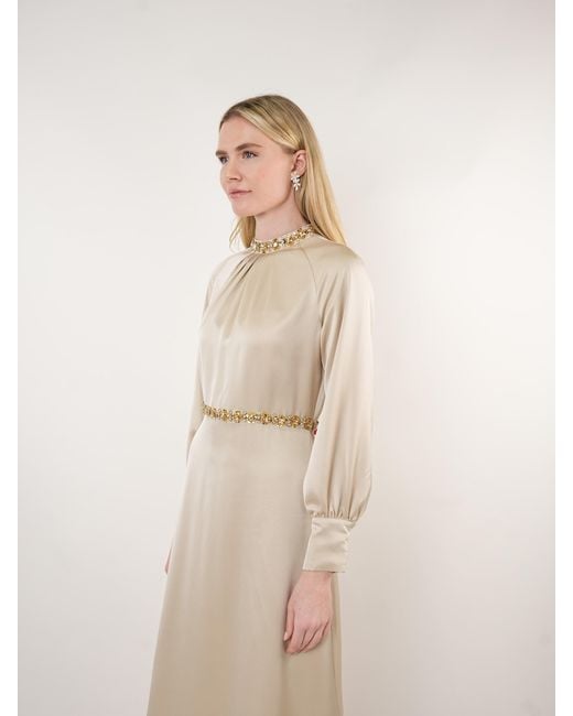 John Abgin Natural Neutrals Satin Embellished Midi Dress
