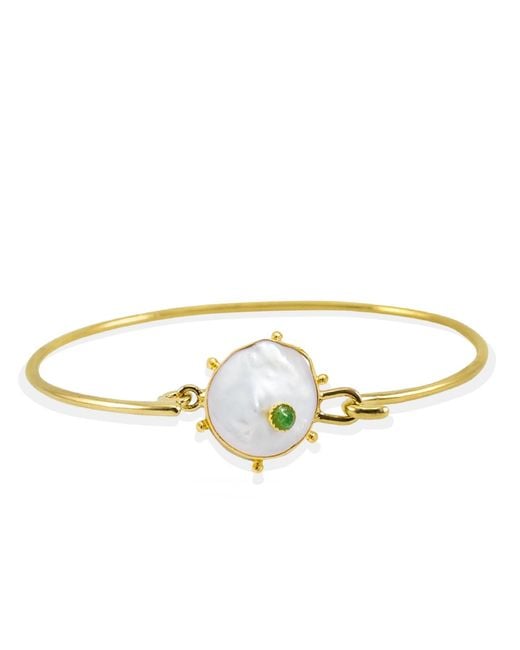 Vintouch Italy Metallic Rebel Rebel Pearl & Emerald Cuff Bracelet