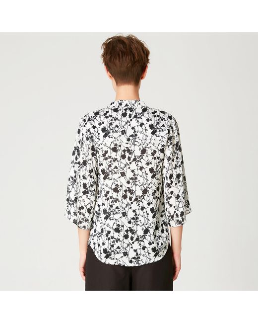 Smart and Joy Black Tulip Sleeves Blouse With Monochrome Floral Print