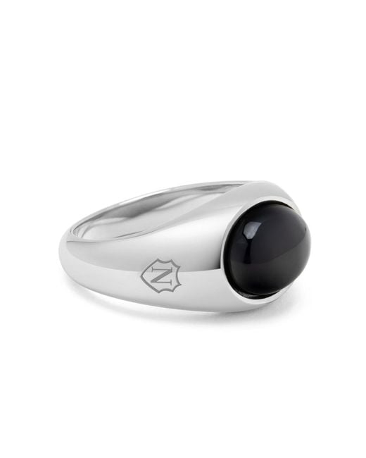 Nialaya Multicolor Silver Oval Signet Ring With Black Onyx for men