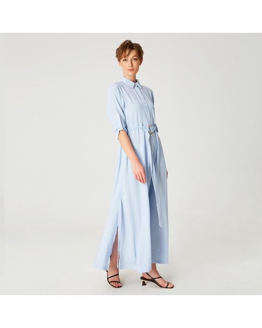 Smart and Joy Blue Long Minimalist Shirt Dress