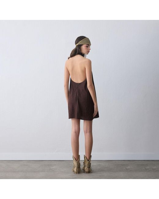 Thisisu Collection Brown Nysa Halter-Neck Jacquard Mini Dress