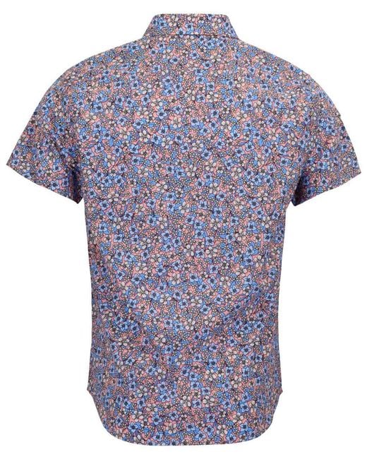 Lords of Harlech Blue Tim Floral Field Coral Printed Button Up Shirt for men