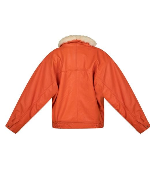 Zasta Studio Orange Highball Faux Fur Lining Bomber Leather Jacket