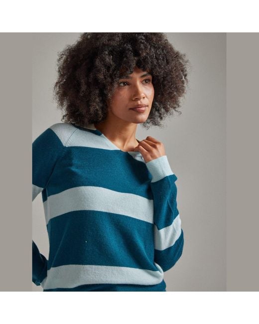 Salts Green Split Neck Polo Stripe Sweater