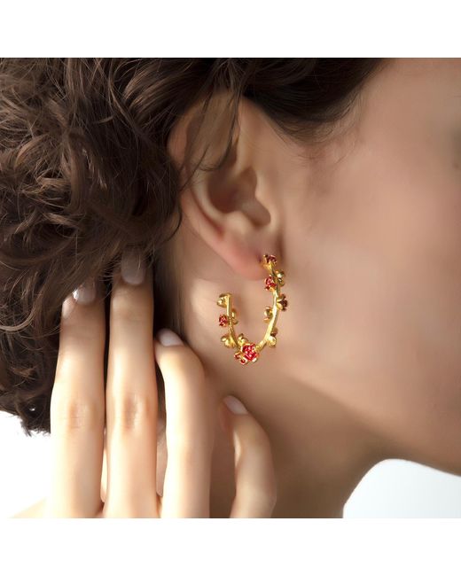 Milou Jewelry Red Large Flower Hoop Earrings