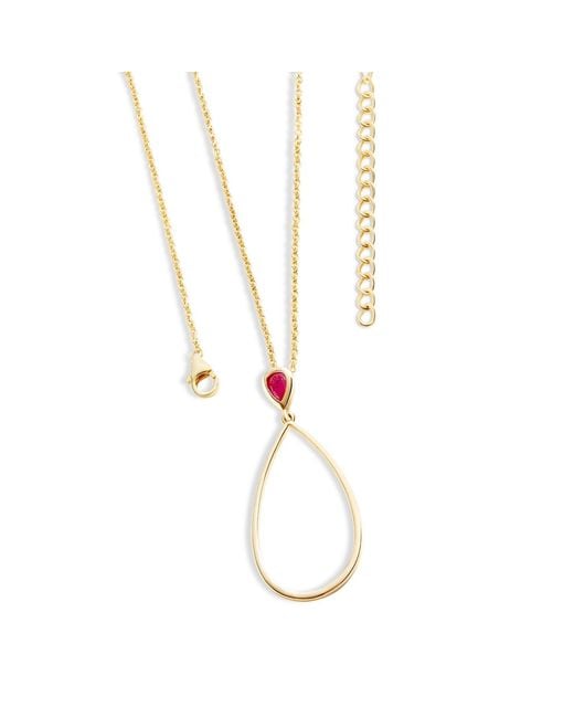 Lucy Quartermaine Metallic Long Petal Drop Necklace With Pear Cut Ruby