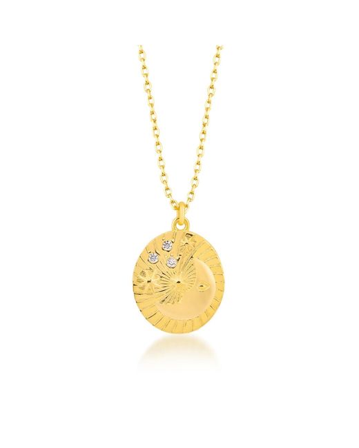 Spero London Metallic Moon Face Embossed Silhouette Sterling Set Medal Necklace & Ring
