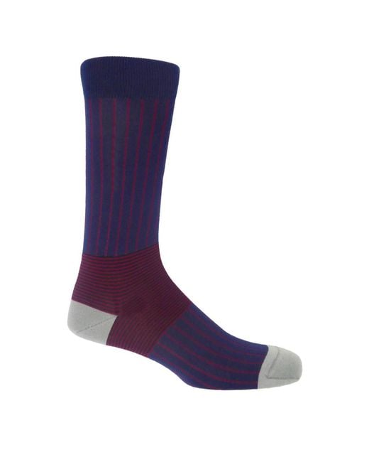 Peper Harow - Made in England Purple Oxford Stripe Luxury Crew & Trainer Socks Bundle for men