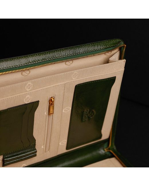 Time Resistance Green Leather Documents Folder Organizer