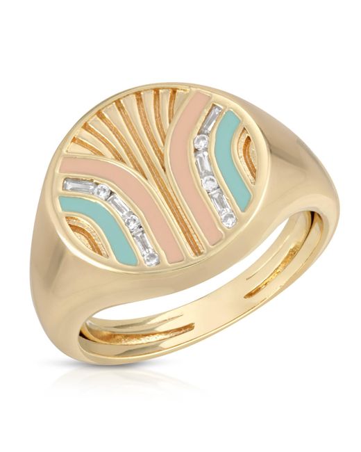Glamrocks Jewelry Metallic South Beach Signet Ring Coral & Mint