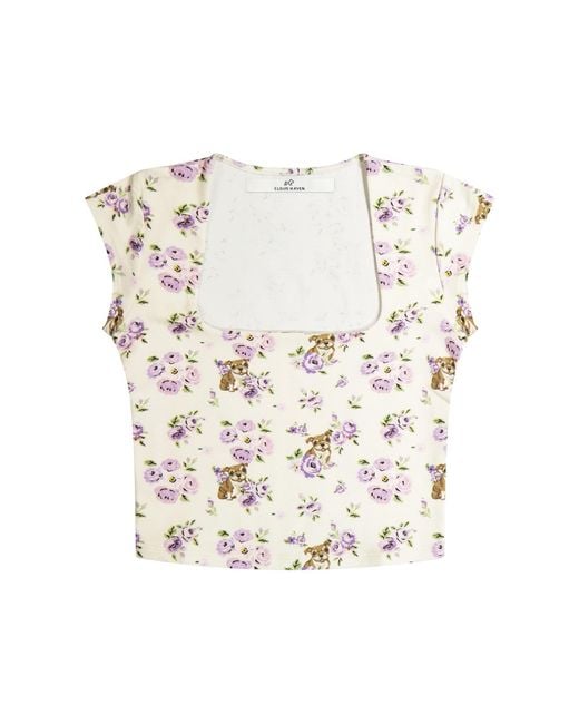 Cloud Haven White Rose Bulldog Square Neck Tee