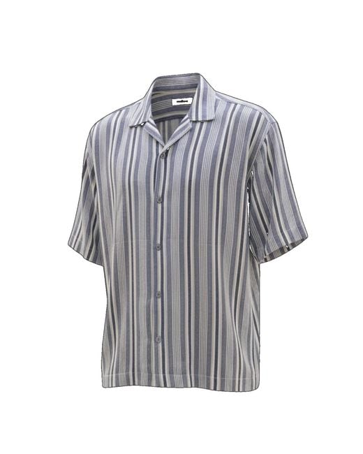 ORIGIN OF HEARTS Gray Nima Striped Cotton Resort Shirt for men