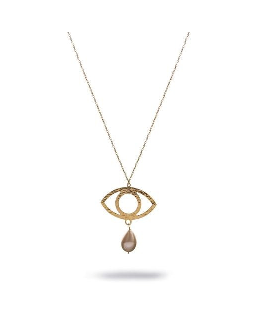 Ebru Jewelry Metallic Cleopatra's Guardian Eye Pearl Necklace