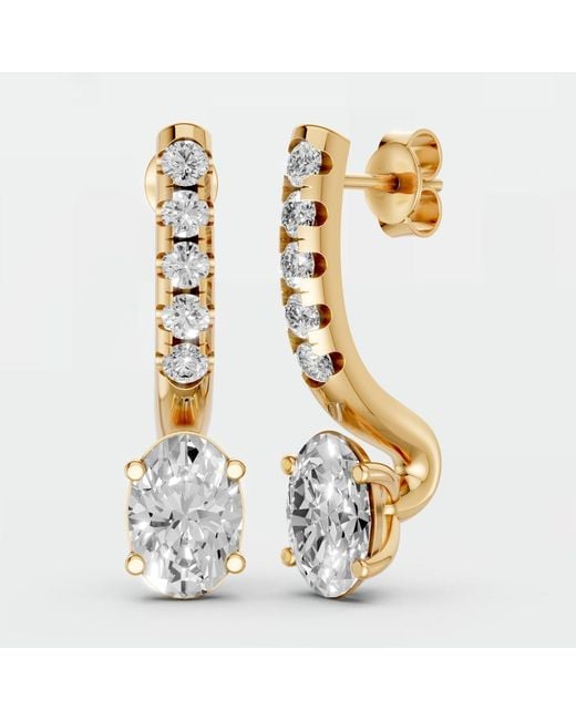 Aya Fine Jewelry Metallic Oval Lab Diamond Drop Hoop Earrings