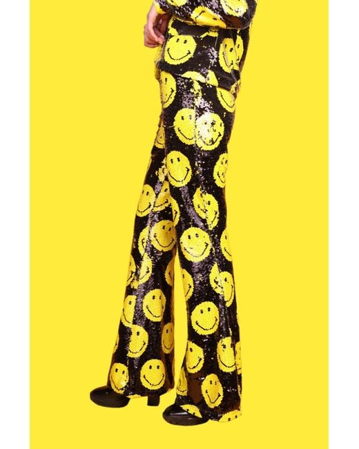 Any Old Iron Yellow Smiley Reversible Sequin Trousers