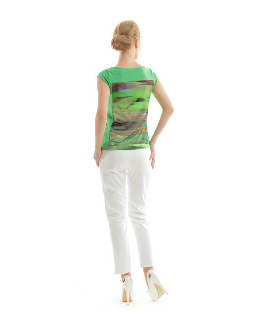 Conquista Green Swirly Print Boat Neck Top
