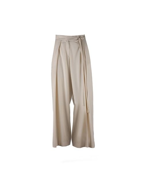 Una Berzina Natural Neutrals Ivory Wide-Leg Trousers With Asymmetrical Closure